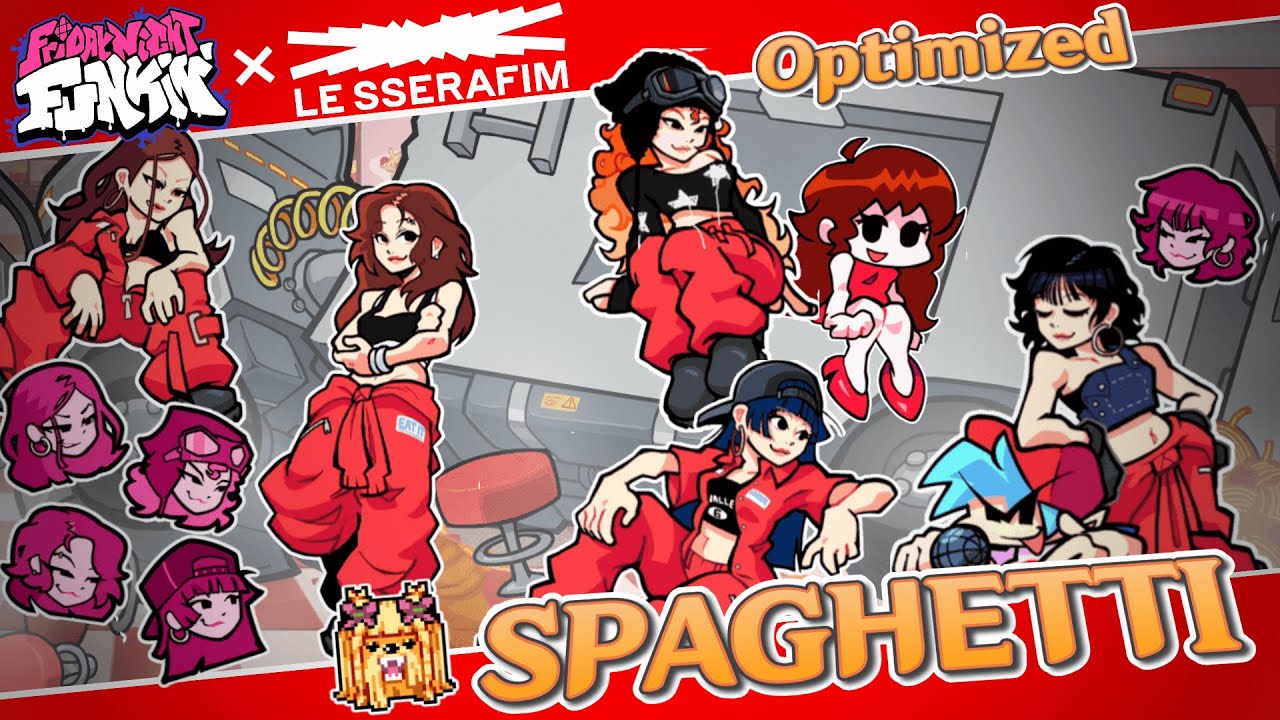 FNF x LE SSERAFIM - Song: SPAGHETTI - Android/PC - (Optimized+Shaders) - Psych Engine 0.7.3 - FC.