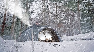 Camping in a strong snow storm / Camping in a blizzard with strong wind noise