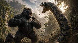 KING KONG FIGHT A GIANT PYTHON TO SAVE HIS CHILDREN Epic Jungle Battle