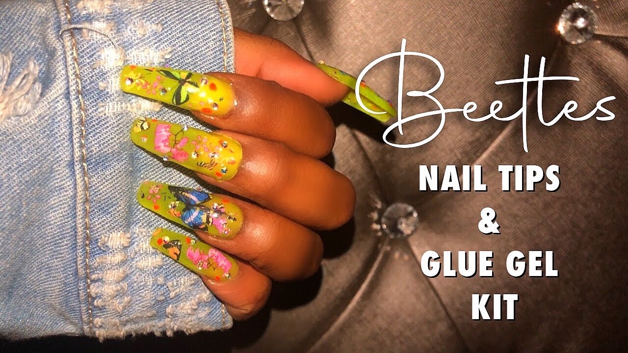 FLAWLESS FULL SET AT HOME 💅🏽 BEETLES NAIL TIPS AND GLUE GEL KIT