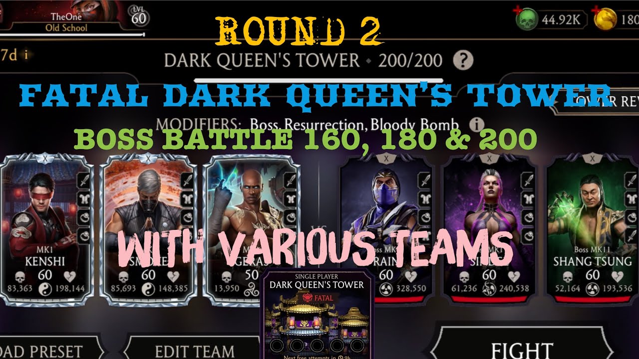 Round 2| Fatal Dark Queen’s Tower Boss Battle 160, 180 & 200+Rewards| With Various Teams