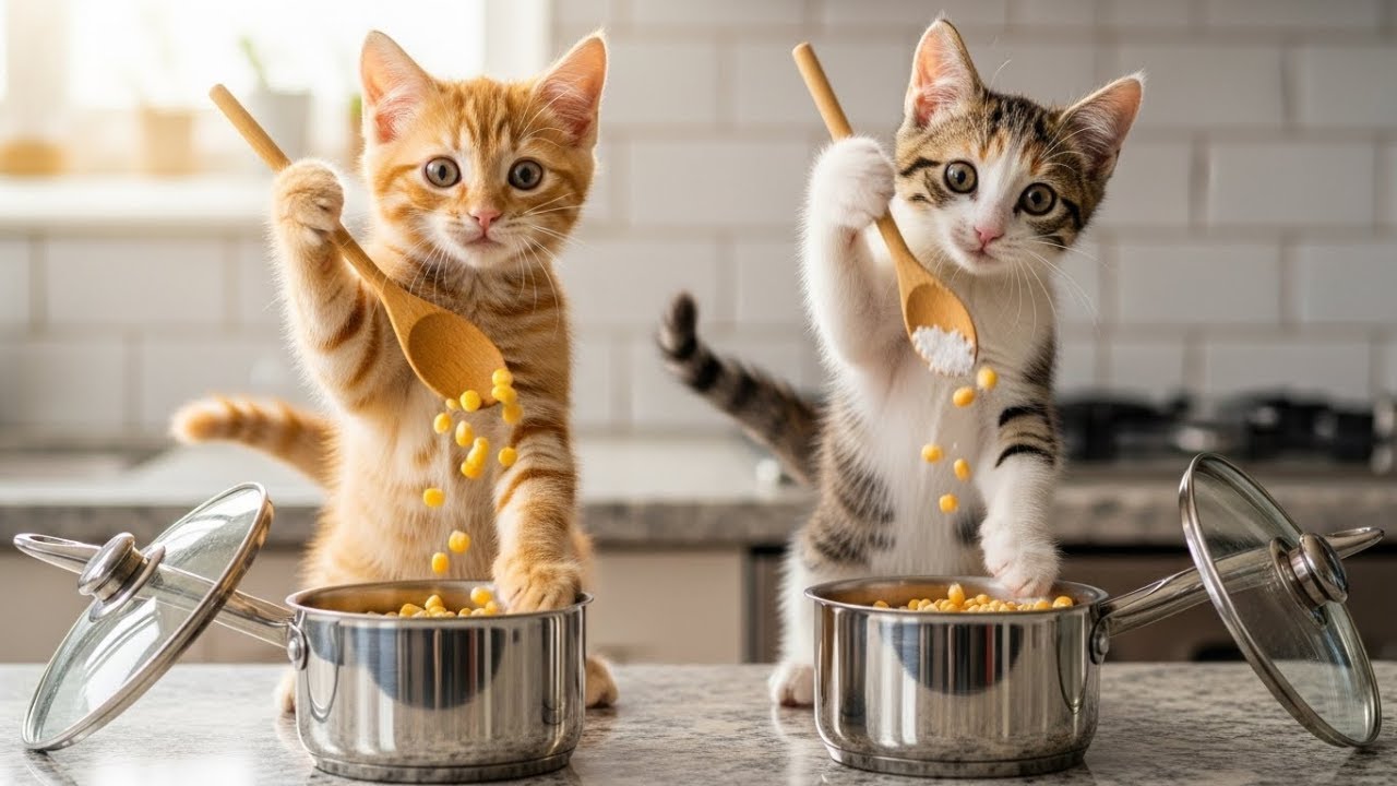 OH NO… Mama Cat’s Little Chefs Making Popcorn Together 😻🍿 