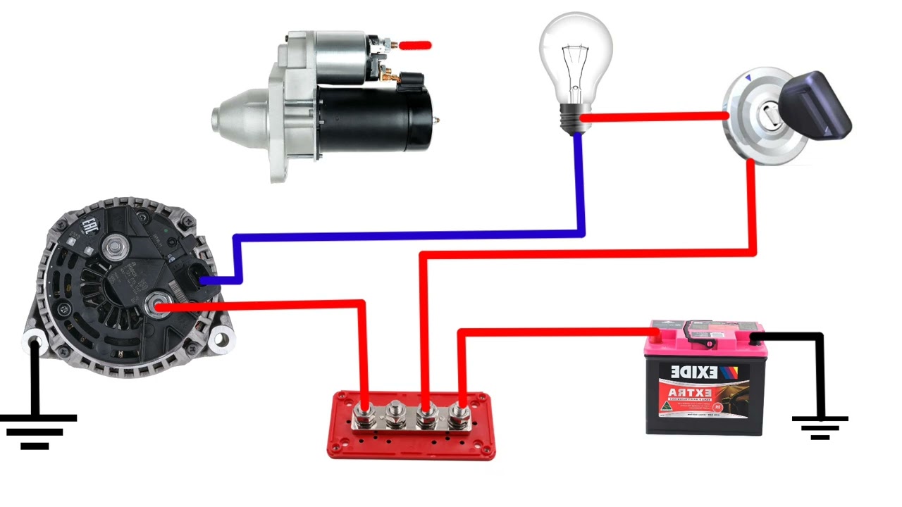 Bosch 2 pin alternator wiring with starter motor | starter motor and alternator wiring 