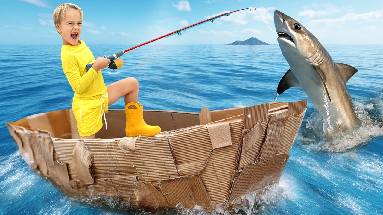 Детский рыболовный челлендж с лодкой