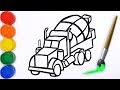 How To Draw and Color Concrete Mixer truck for kids || Draw Kids