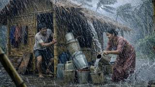 Heavy Rain in a Small Village with Strong Wind 💤 Natural Night Sounds for Fast and Deep Sleep
