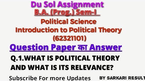 DU SOL Assignment | Answer of Ba Programme Pol Science  Assignment Eng.|Question paper Download |