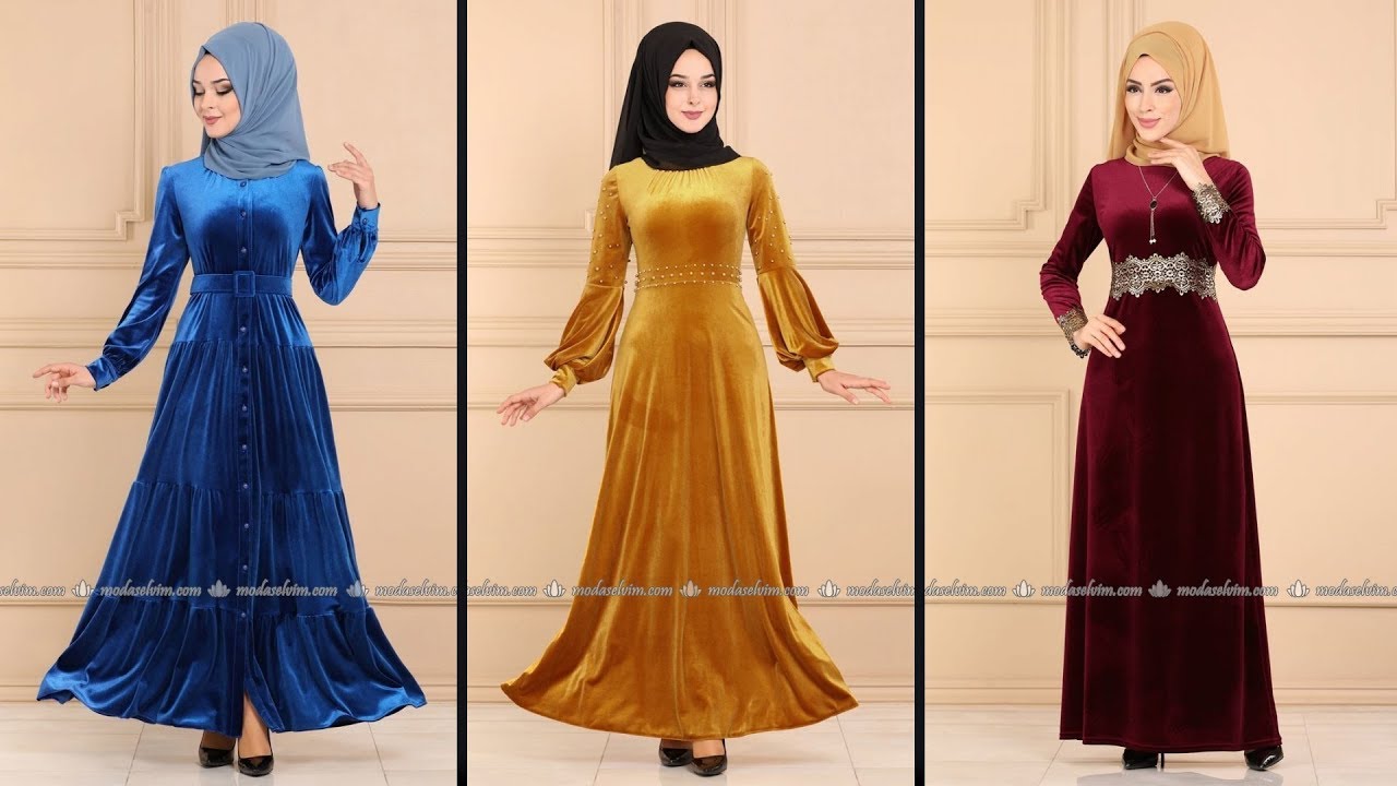 2020 Trend Kadife Modaselvim Elbise Modelleri 2 4 Kadife Tesettur Elbise Modelleri 2020 Youtube