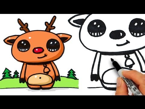 How to Draw Cute Rudolph The Red Nosed Reindeer Easy Beginner - YouTube