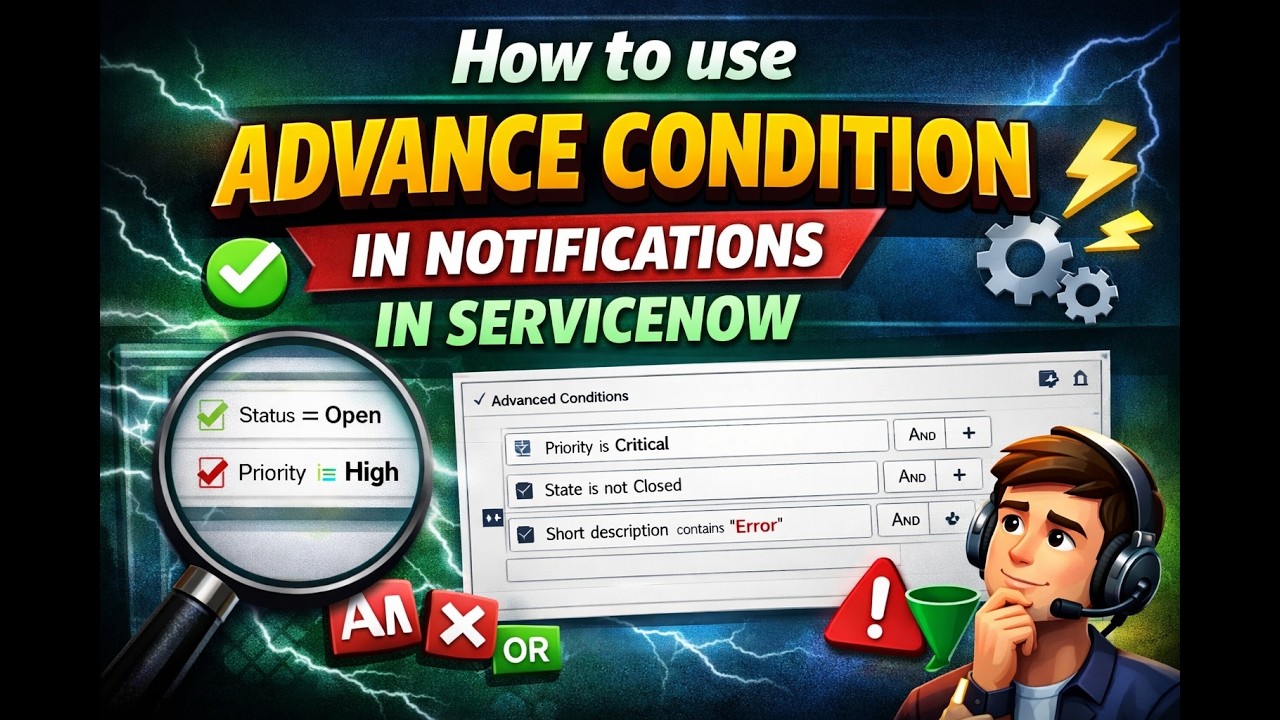 How to use advanced condition in notifications in #servicenow - YouTube