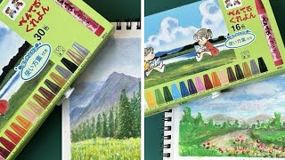 ぺんてるクレヨン30色開封・16色と描き比べ　Pentel Crayon 30 colors vs. 16 colors