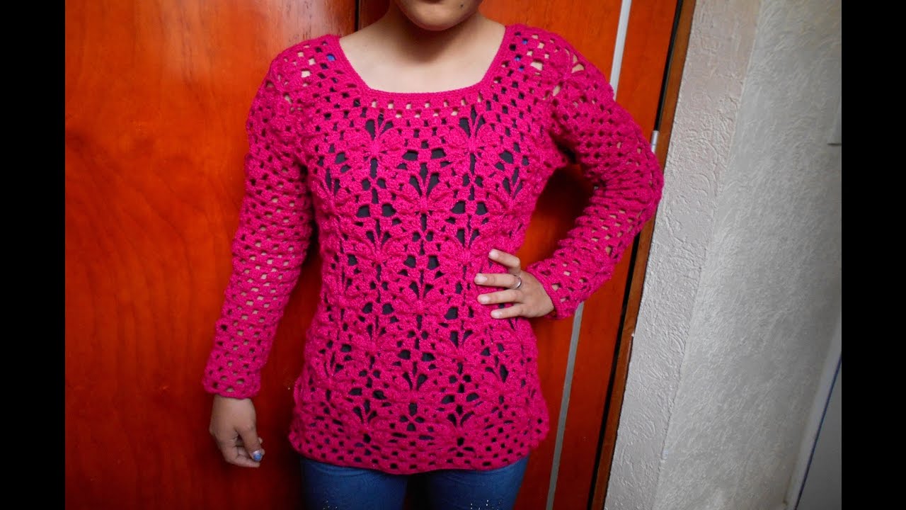 Blusa tejida a crochet / de mariposas punto fantasía parte 3 manualidades de animales
