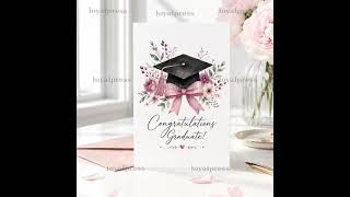 Watercolor Graduation Card Printable, Pink Bow Cap Congratulations Greeting Congratulations Greeting