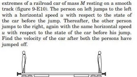 Two persons each of mass are standing at the two extremes of a railroad car of mass resting on a s