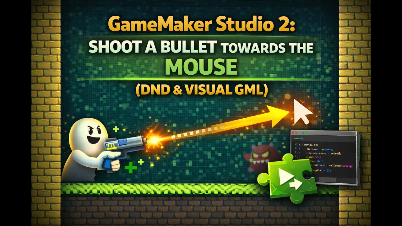 GameMaker Studio 2 Tutorial: Bullet Shooting with Mouse Direction (DND & Visual GML)
