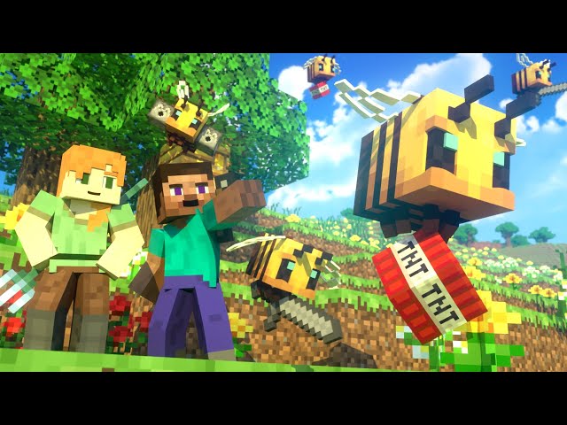 BEES FIGHT - Alex and Steve Life (Minecraft Animation) class=