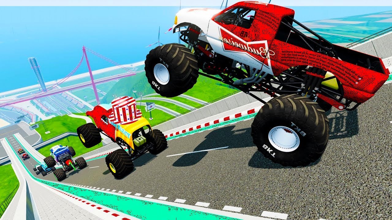 Epic High-Speed Monster Trucks Crazy Jumps & Crashes in BeamNG.drive #001