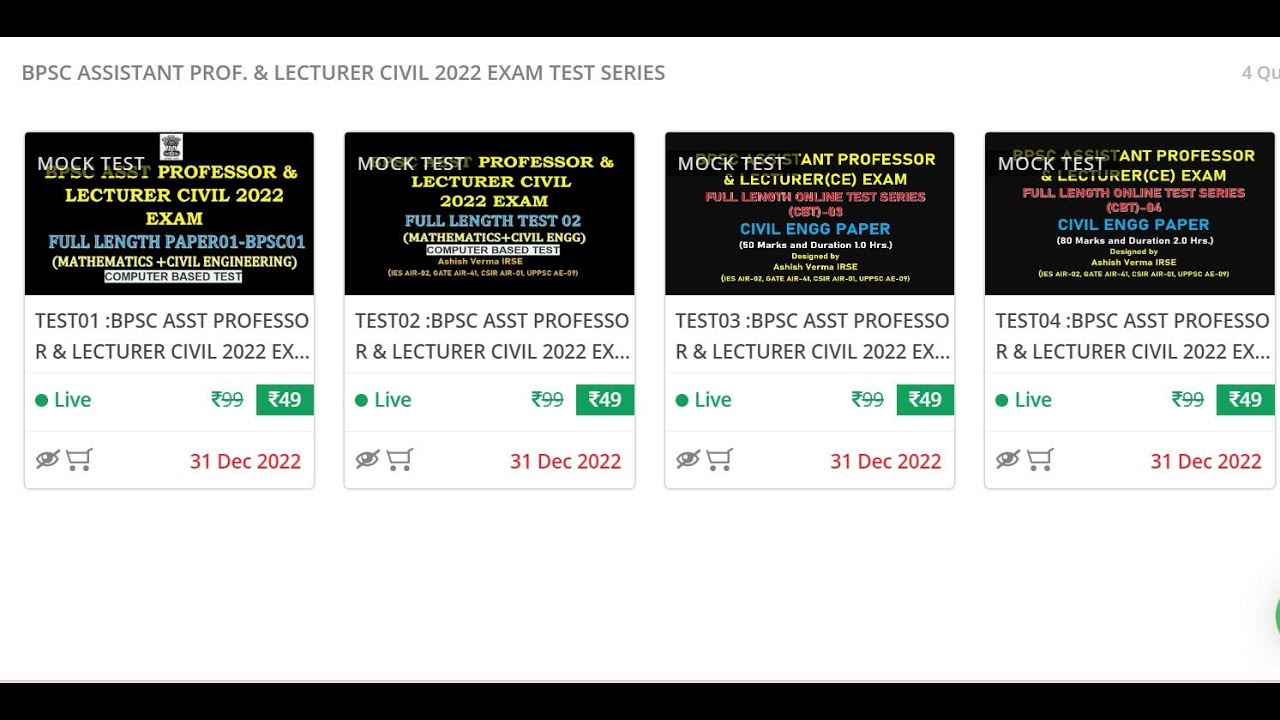 BPSC ASSISTANT PROFESSOR & LECTURER CIVIL 2022 EXAM ONLINE TEST SERIES|Test-04 is Live