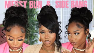 HIGH MESSY BUN AND SIDE BANG HAIR TUTORIAL | STEP BY STEP TUTORIAL | Chev B.