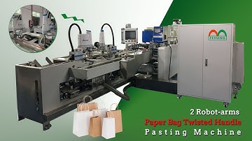2 robot arm #paperbag handle pasting machine set up in customer plant