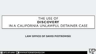 This video discusses the use of discovery in california unlawful
detainer eviction cases. particular, we discuss requests for
admissions, pro...