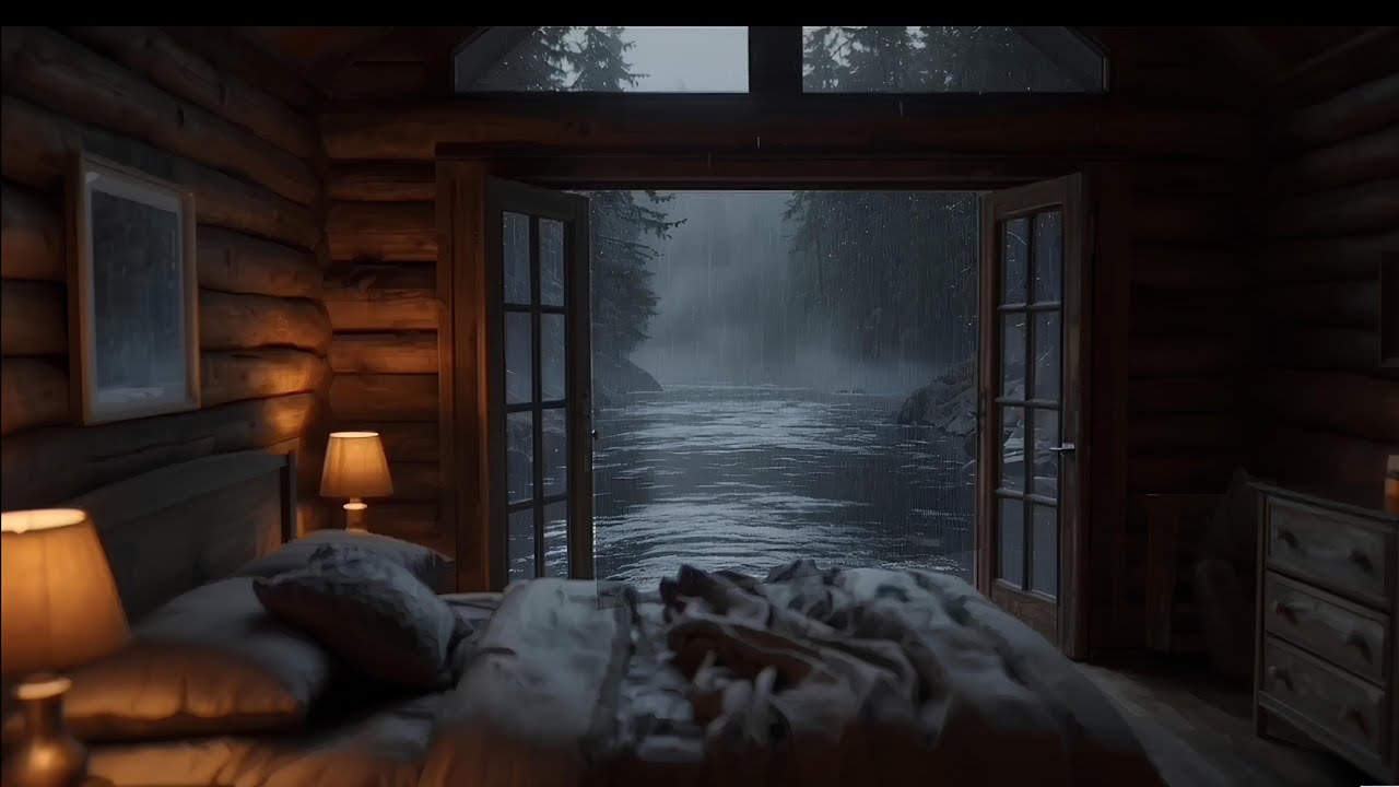 Cozy Rainy Cabin Night | Relaxing Rain Sounds on a Wooden Deck in the ...