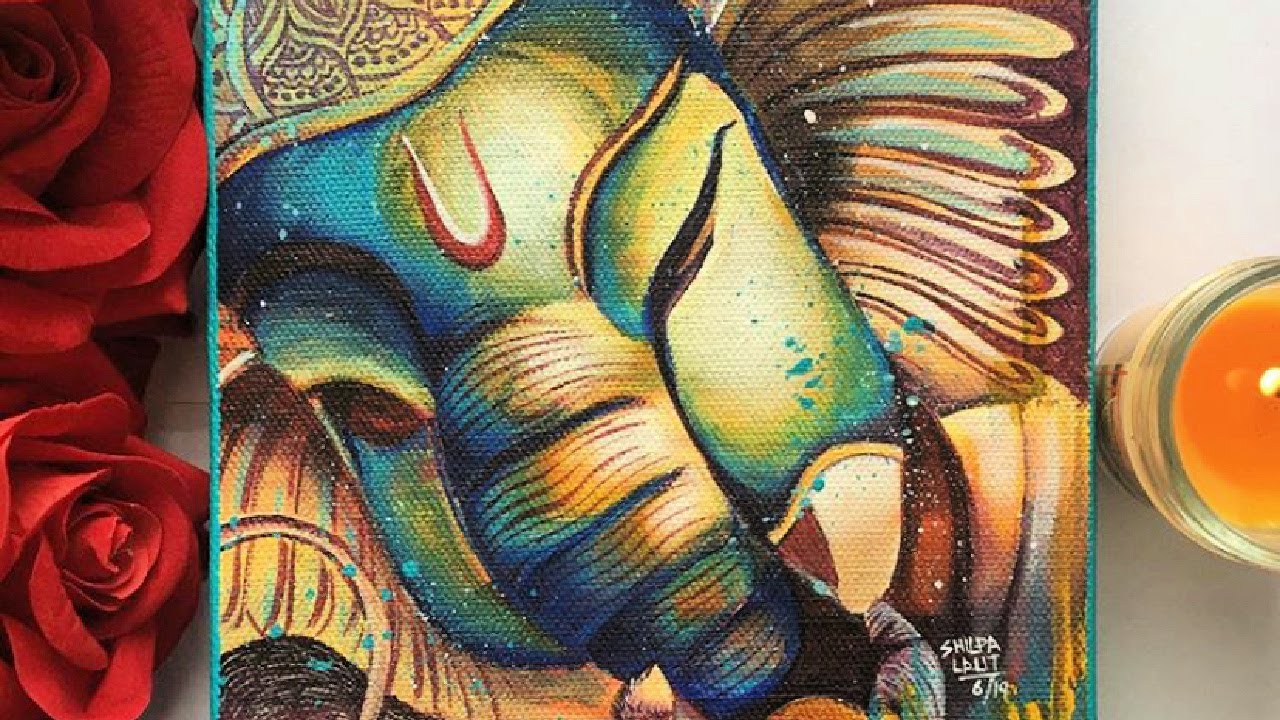 How to paint on an already painted canvas and EASY GANESHA PAINTING