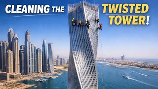 Cleaning Dubai’s Twisted Skyscraper at Extreme Height | Raw Video Expirence Realtime view🌆🧗♂️