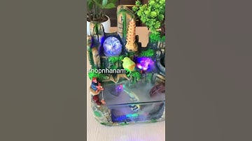 Bể Cá Mini Thác nước phong thuỷ tiểu cảnh non bộ bể cá phong thủy để bàn mini có phun sương #HNMG