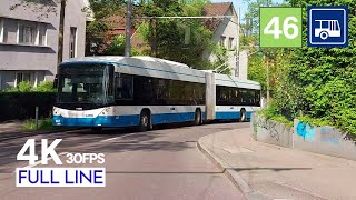 SLOWEST Express Trolleybus | 🇨🇭 Cab Ride Zurich Bus Line 46 Driver's View |HB-Rütihof Full Line [4K]