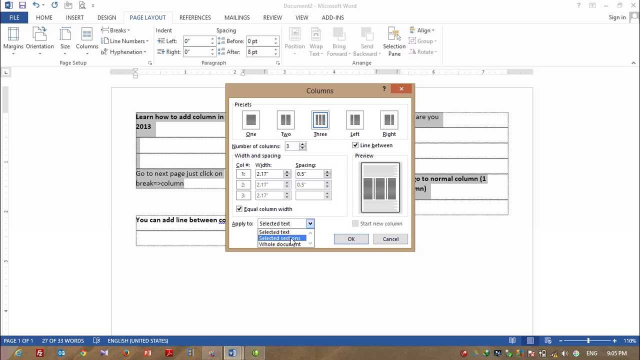 learn how to add column in Word 2013 YouTube
