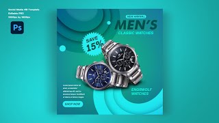 Brand Advertisement Social Media Post Design in Photoshop | Men Wrist Watches screenshot 5