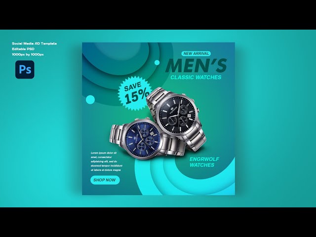 Brand Advertisement Social Media Post Design in Photoshop | Men Wrist Watches class=