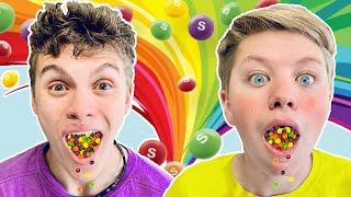 10,000 SKITTLES in Candyland!! RAINBOW Art CANDY Challenge!! (DIY Experiment) SIS vs BRO
