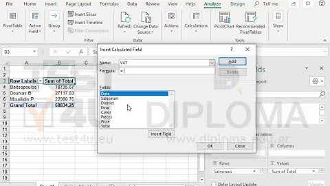 Add a calculated field to the pivot table, using the name VAT, that will calculate the product...
