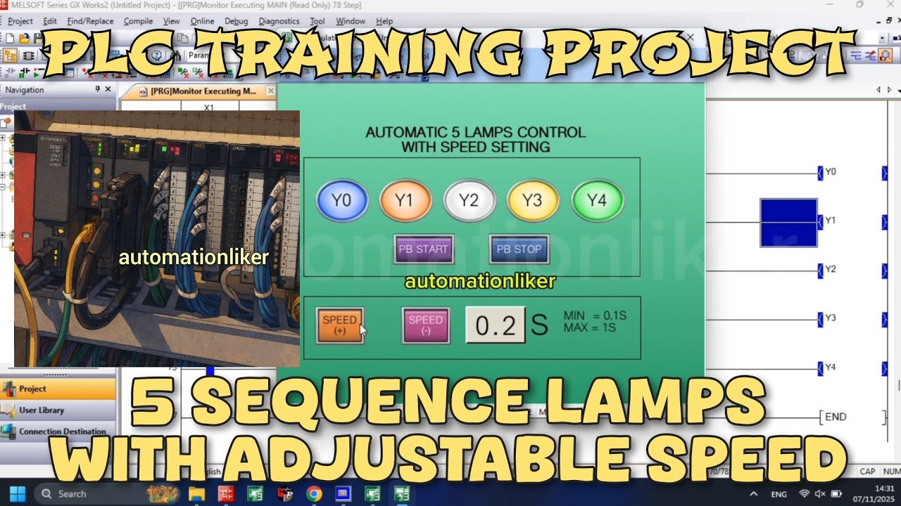 5 Lamps Turn ON Sequentially with Adjustable Speed Control | PLC Tutorial That You Must Learn