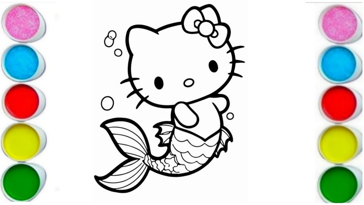 Mermaid Hello kitty Drawing Painting and Colouring For Kids & Toddler
