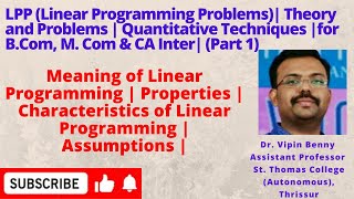 #1 LPP (Linear Programming Problems) | Quantitative Techniques |B.Com, M. Com & CA Inter|