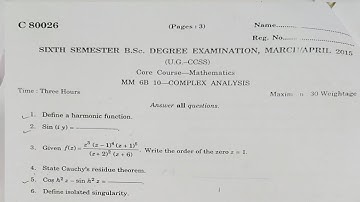 sixth semester | question paper | complex analysis | March 2015 | BSC MATHS | Calicut University