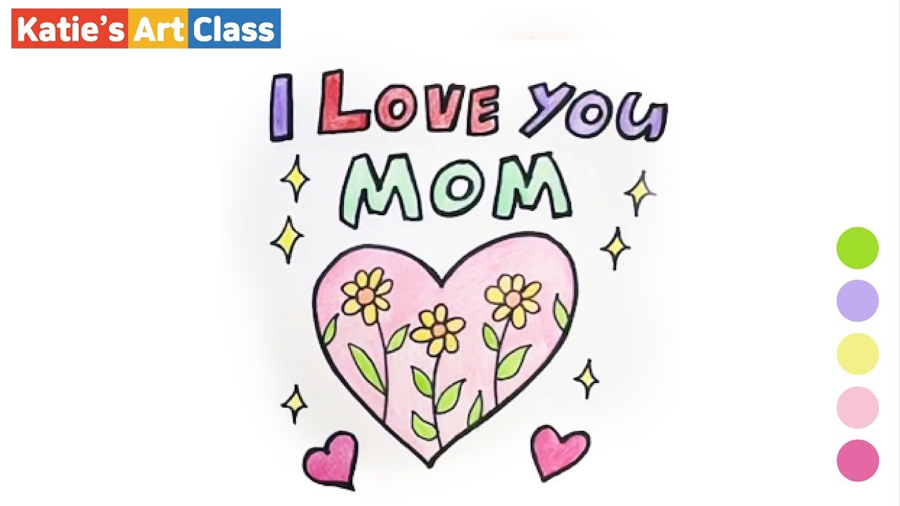 How to draw Mother's Day Card step by step l Easy drawing and painting ...