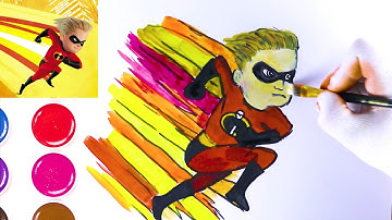 Dash Parr in action  From The Incredibles. Step by step Drawing and coloring