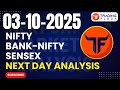 📉 Daily Stock Market Analysis 3rd October | Nifty, Bank Nifty, Sensex | Tomorrow Market Levels