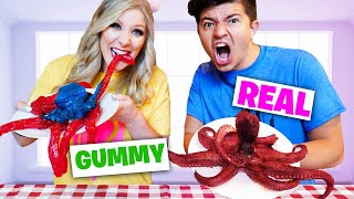 Real vs Gummy Food Bite, Lick, Nothing Challenge!