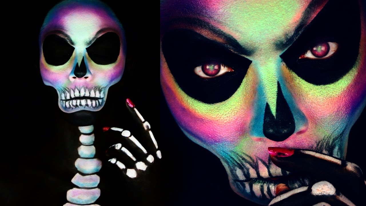 Holographic Skull Halloween Makeup Tutorial Colorful Skull Makeup