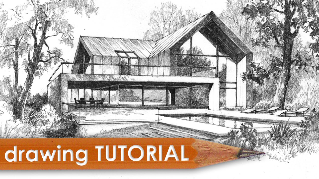  Drawing  tutorial  how to draw  a modern house  YouTube