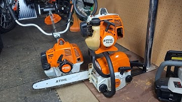 Cold starting a Stihl ms170 chainsaw, Fs230 brushcutter and Fs45 stringtrimmer. #stihl 
