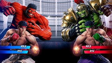 Red Hulk & Ryu vs Gladiator Hulk & Ryu (Very Hard) - Marvel vs Capcom | 4K UHD Gameplay