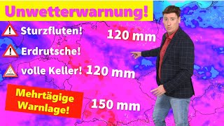 ⚠ Akute Unwetterwarnung ⚠ Gewaltige Sturzfluten am Freitag, bis 100 Liter! Unwetter bis Ende Mai?