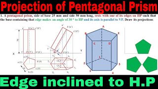 Pentagonal Prism - Projection of Solid | Edge Inclined to HP @rajagopalthangavelsforum420