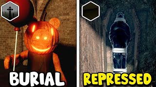 How to get "REPRESSED" & "BURIAL" BADGES + UNLOCK 9 MORPHS/SKINS + CEMETERY in THE PIGGY BACKROOMS!